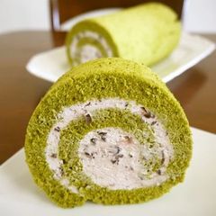 A picture of Adzuki Cream Filled Matcha Swiss Roll.