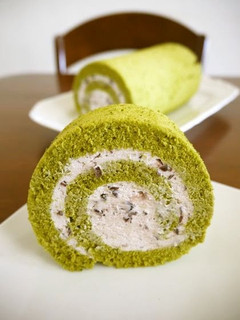 A picture of Adzuki Cream Filled Matcha Swiss Roll.