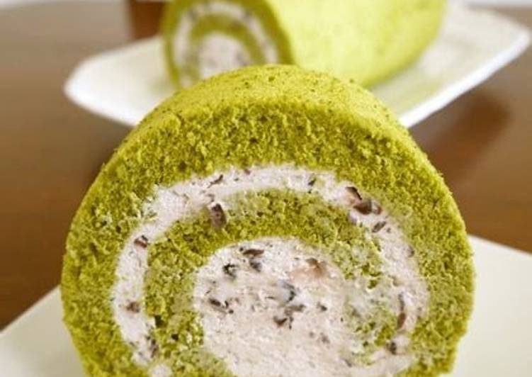 Recipe of Perfect Adzuki Cream Filled Matcha Swiss Roll