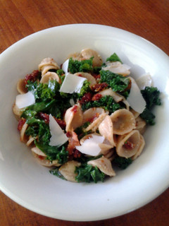 A picture of Orecchiette Pasta with Bacon, Kale and Sundried Tomatoes.