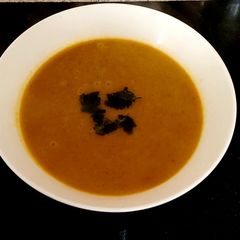 A picture of My Carrot, Coriander + Sweet Potato Soup 🥰#Lunch.