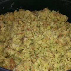 A picture of Crockpot chicken and stuffing.