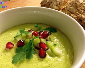 Fresh, Making Recipe Chilled avocado soup with cucumber and pomegranate salsa Delicious Nutritious