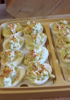 A picture of Avocado Deviled Eggs.