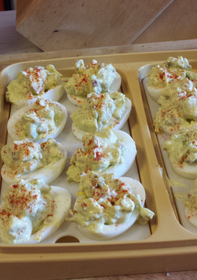 A picture of Avocado Deviled Eggs.