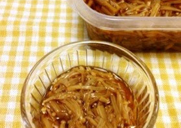 Recipe of Homemade Preservative Free and Safe Homemade Nametake (Marinated enoki mushrooms)