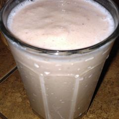 A picture of awesome strawberry, banana smoothie.