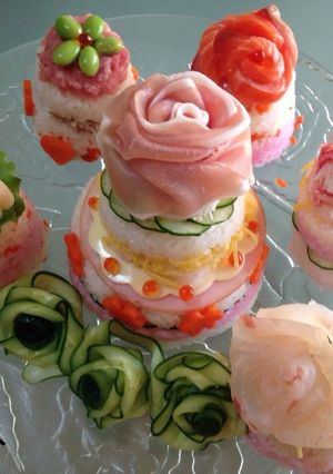 A picture of Sushi Cake For Hina Matsuri, Birthdays, Parties, or Celebrations!.