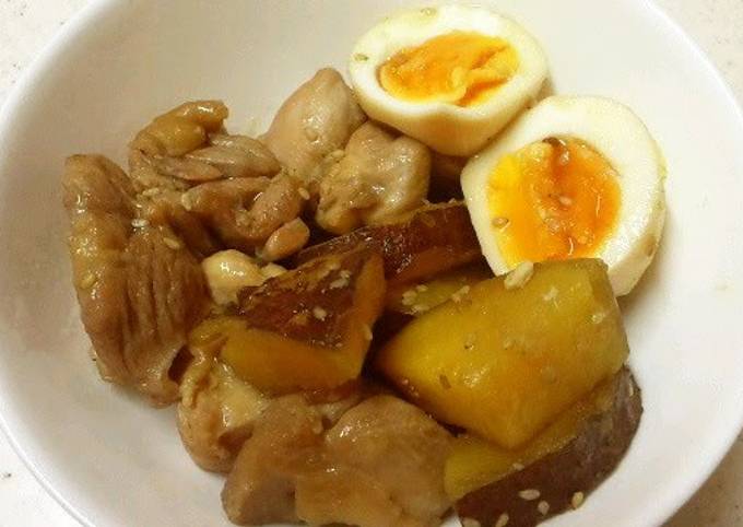 Comforting Salty-Sweet Simmered Chicken Thighs, Sweet Potato, and Eggs
