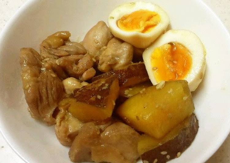 How to Make Favorite Comforting Salty-Sweet Simmered Chicken Thighs, Sweet Potato, and Eggs