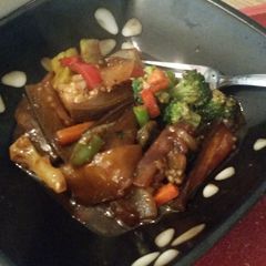 A picture of Thai inspired eggplant stirfry.
