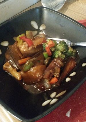 A picture of Thai inspired eggplant stirfry.