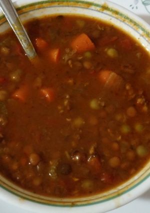 A picture of Italian Sausage lentil soup.