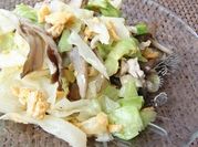 A picture of scrambled eggs and cabbage