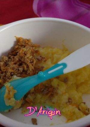 Foto resep Nasi Kabocha & Tumis daging hati ayam wortel (MPASI 9 bulan)