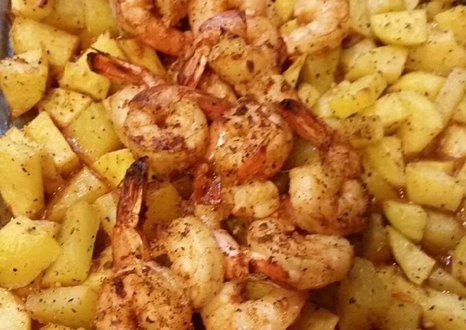 Steak house shrimp and potatoes