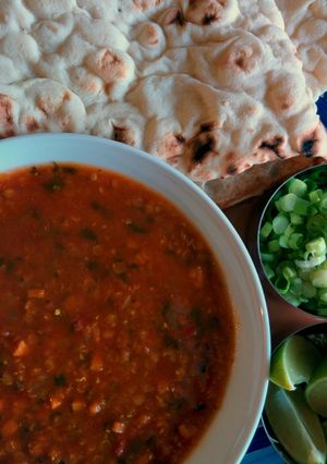 A picture of Harira - Red Lentil Soup.