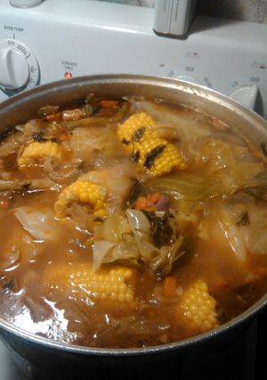 A picture of Big pot of caldo..