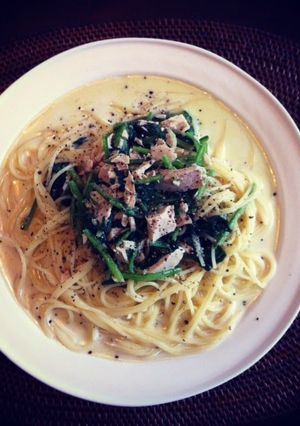 A picture of Tuna & Spinach Soy Milk Pasta.