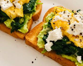 Best Recipe Avo toast with spinach scrambled eggs and feta Very Delicious