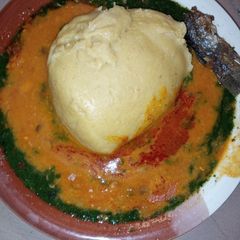 A picture of Beans soup, ewedu and tuwo swallow.