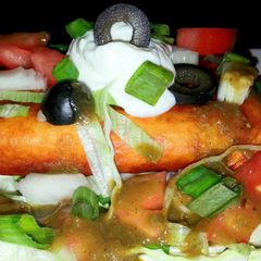 A picture of Mike's Green Chimichangas & Green Chile Sauce.