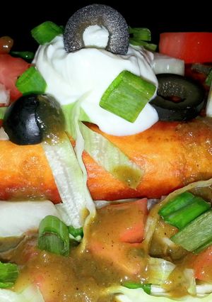 A picture of Mike's Green Chimichangas & Green Chile Sauce.