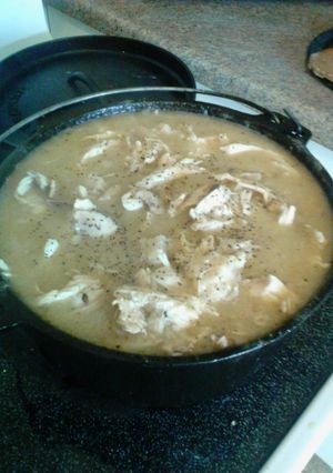 A picture of Grandma's Chicken and Dumplings.