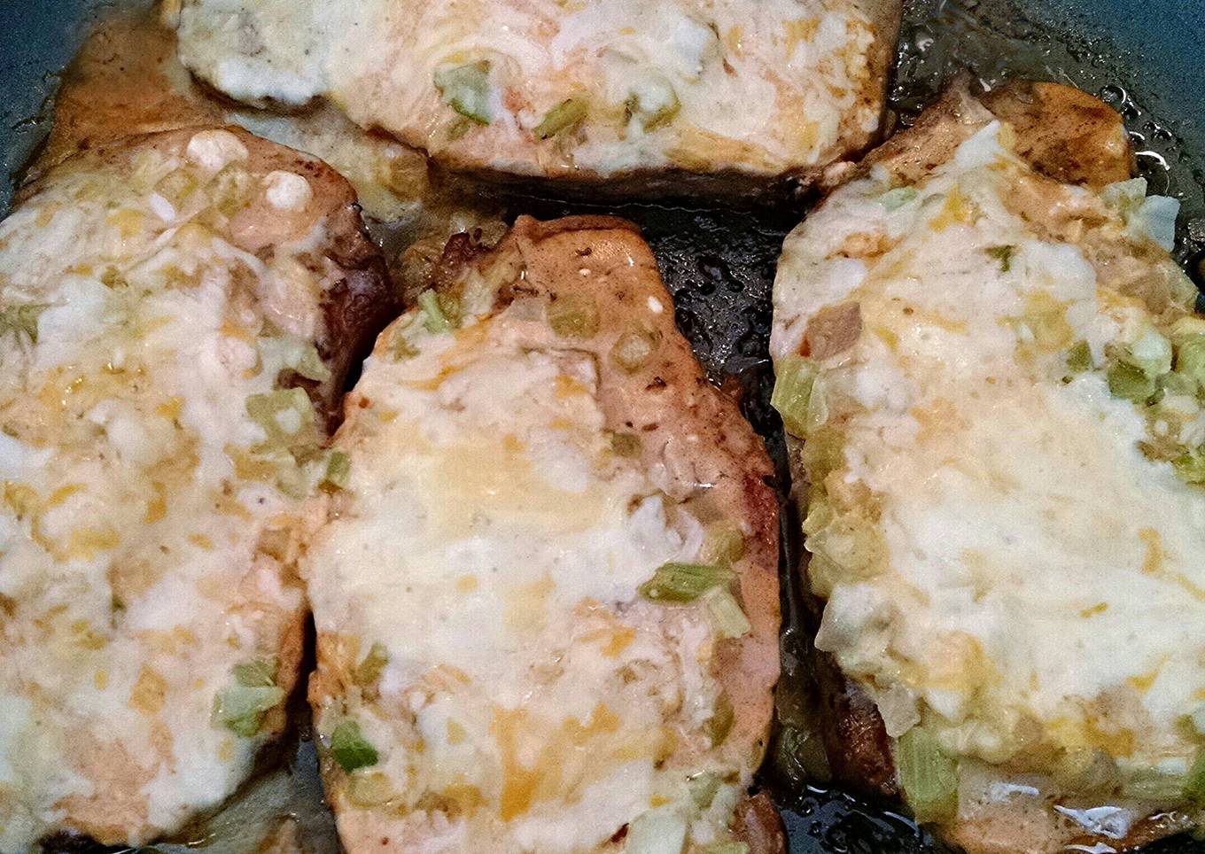 Cheesy Buffalo Style Pork Chops