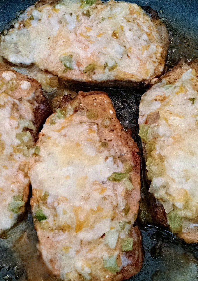 A picture of Cheesy Buffalo Style Pork Chops.