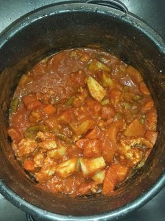 A picture of Vegetable sausage soup.