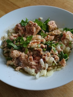 A picture of Salmon in Olive oil and Onion.