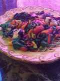 Shrimp mixed garden pasta with balsamic glaze