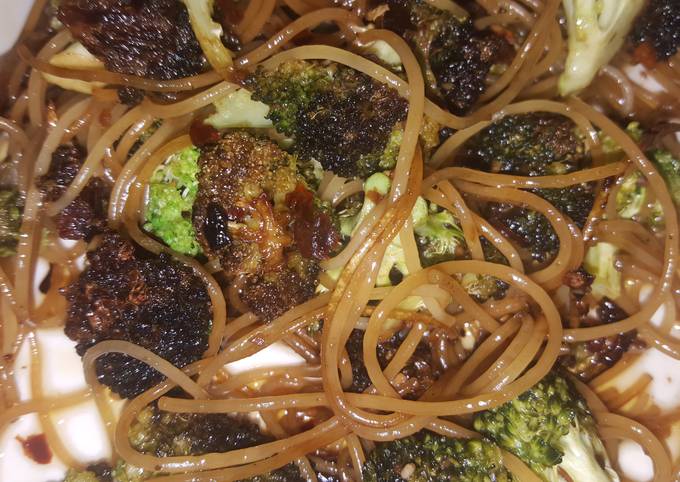 Recipe of Super Quick Homemade Broccoli and angel hair pasta toss