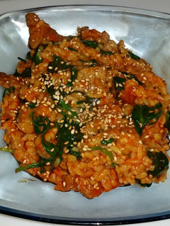 A picture of Beef & Spinach rice bowl (Korean style).