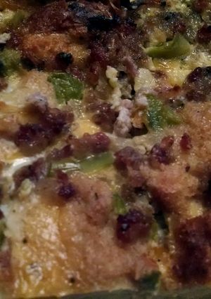 A picture of Pepper and Onion Sausage Strata.