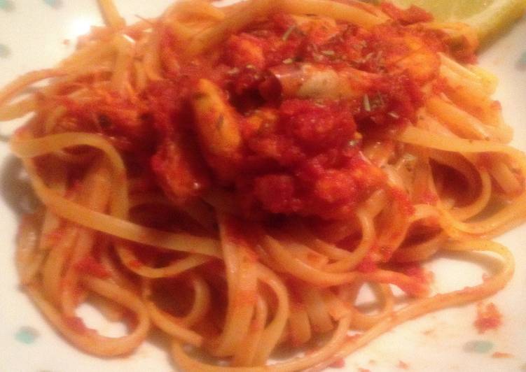 Recipe of Super Quick Homemade Andry&#39;s Spaghetti With Shrimps &#39;n Saffron In Lemon-tomato Sauce