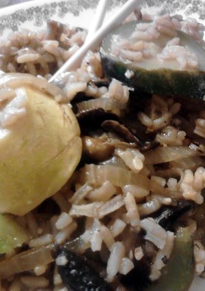 A picture of Zucchini Mushroom Rice Skillet.