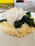 Merluzzo su crema di patate con erbette campagnole