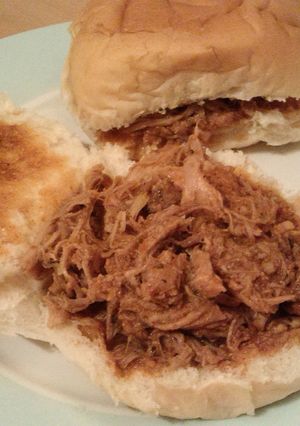 A picture of Vickys Slow Cooker BBQ Pulled Pork, GF DF EF SF NF.