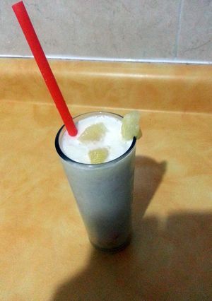 A picture of piña colada smoothie.