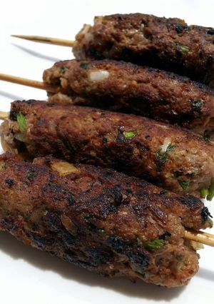 A picture of Pan Grilled Lamb Kofta Skewers.