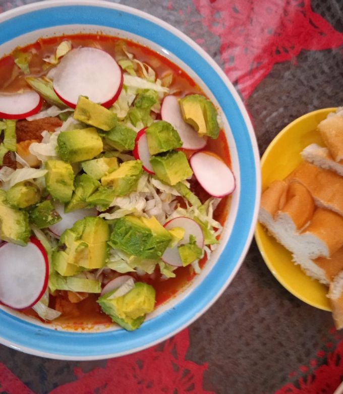 A picture of Pozole with Pork Shank, Backbone, and Pork Chunks (Pressure Cooker).