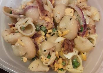 How to Cook Tasty Bacon Pea Creamy Pasta Salad with lemon parmesan dressing