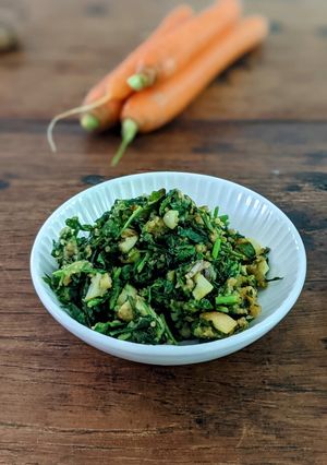 A picture of Carrot leaves sabzi.