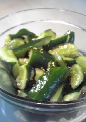 A picture of 3-Minute Seasoned Cucumbers for Bento.