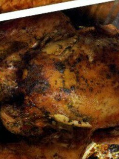 A picture of Roasted chicken with broccoli.