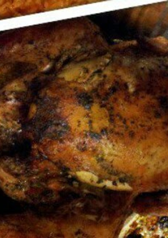 A picture of Roasted chicken with broccoli.