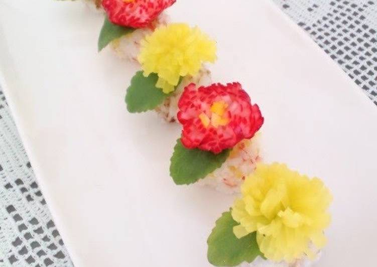 Recipe of Super Quick Homemade Radish Dandelion Sushi Balls For Doll Festival or Mother&#39;s Day