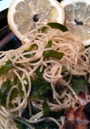A picture of Citrus zing arugula pasta.